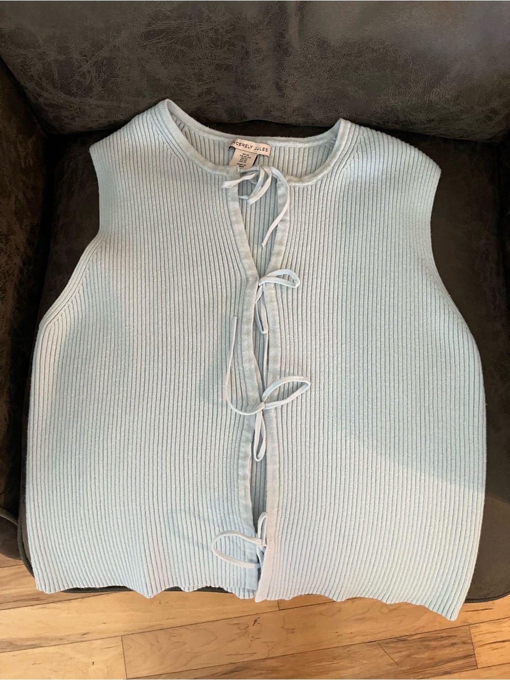 Sincerly Jules Pale Blue Ribbed Tie-Front Kids Vest